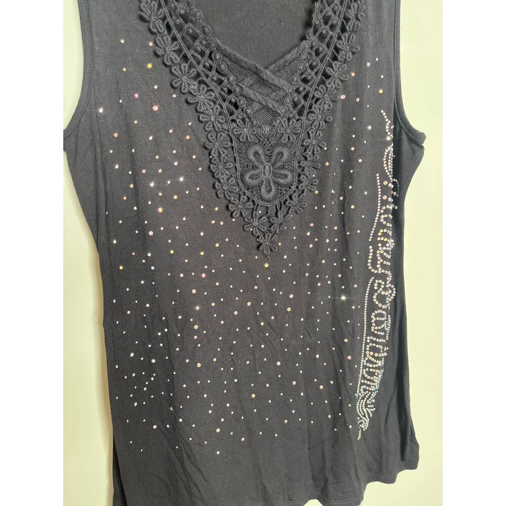 Harley Davidson Black Rhinestone Knit Tank Small - Picture 3 of 4